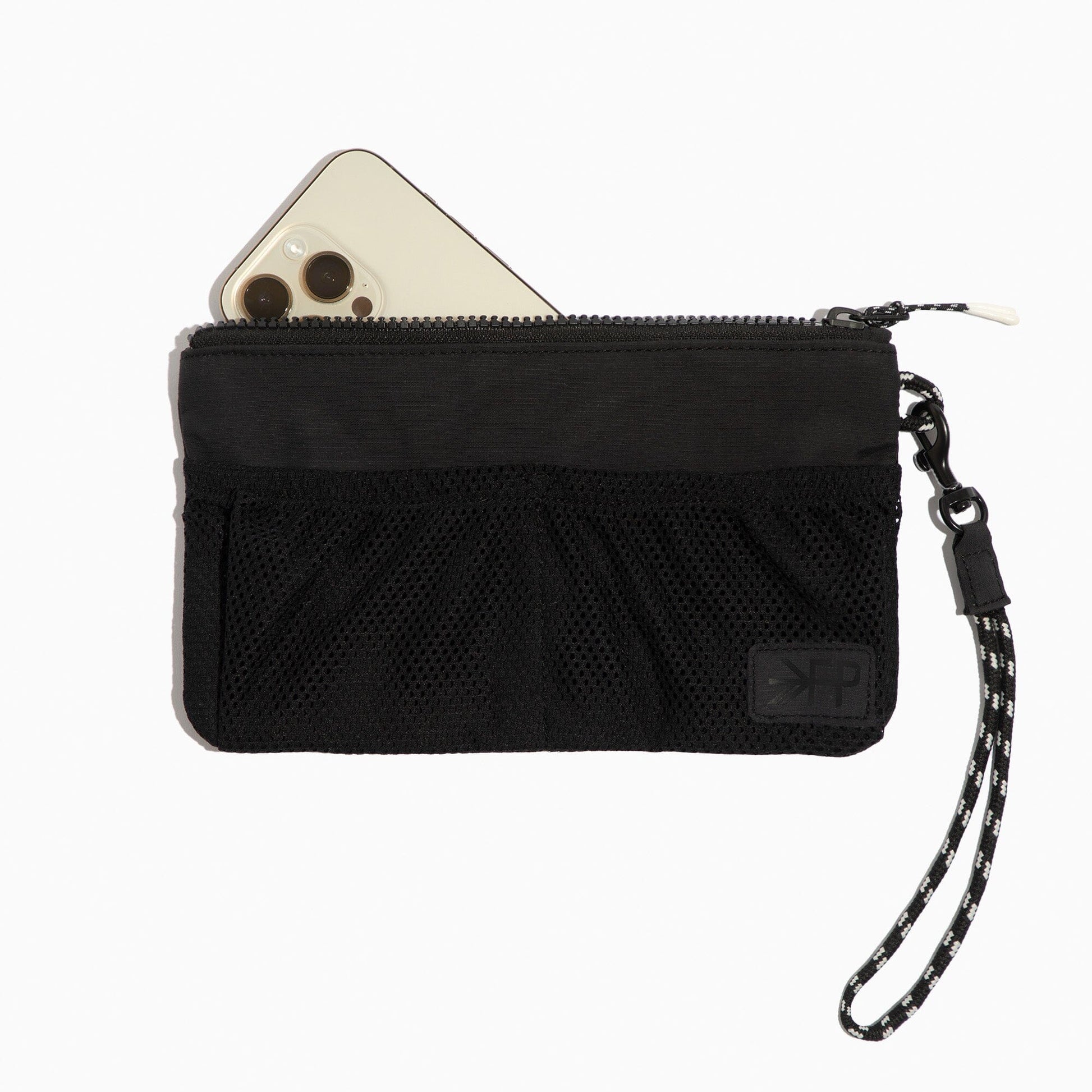 Jet Motion Wristlet Pouch with a phone showing the mesh pocket.