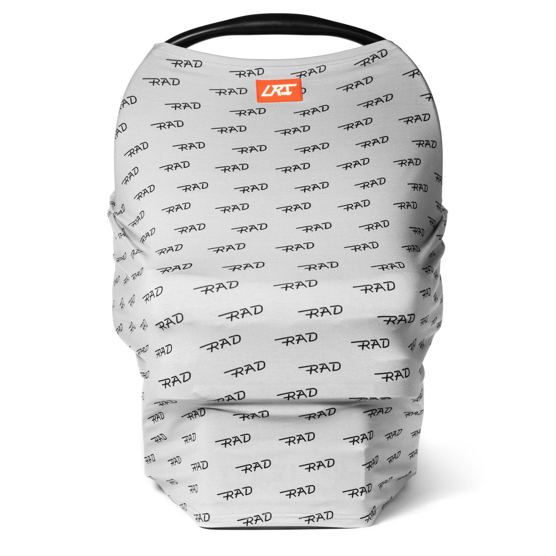 Grey RAD multi-use cover for infant nursing with all over RAD logo print.