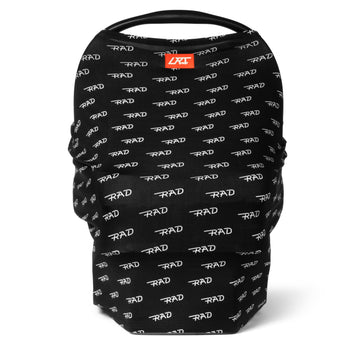 Black multi-use cover with white 'RAD' text and red logo patch.