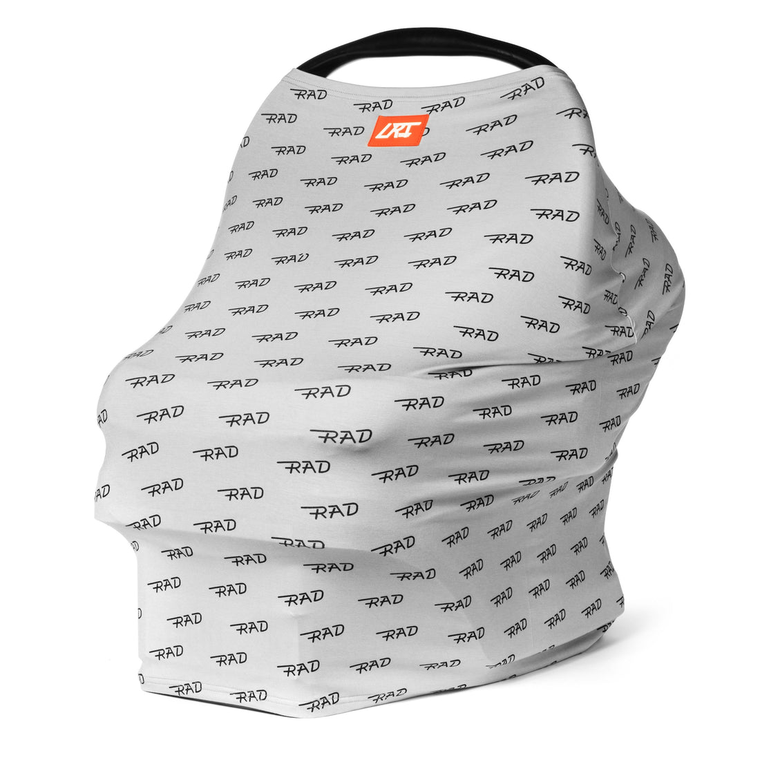 Grey RAD multi-use cover, perfect for car seats and nursing, featuring RAD logo.