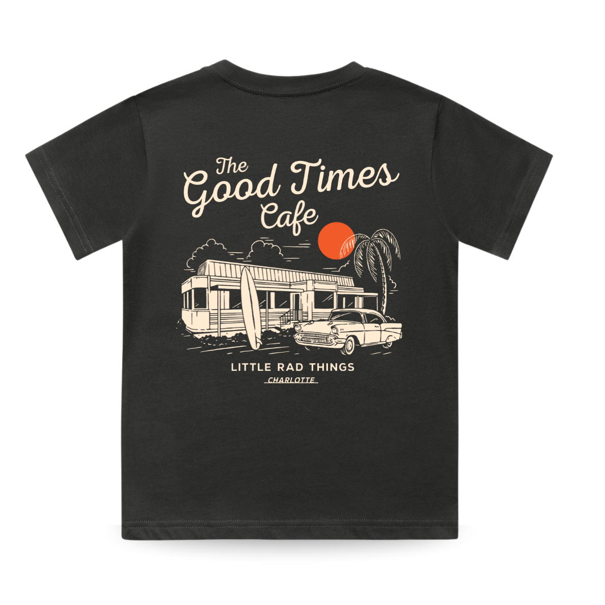 Back of The Good Times Cafe Tee featuring a vintage-style graphic print.