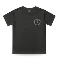 Surf N Ride tee front with lightning bolt graphic