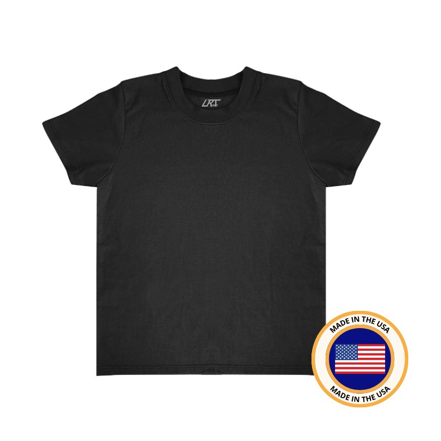 Black RAD Organics cotton tee shirt for kids, made in the USA.