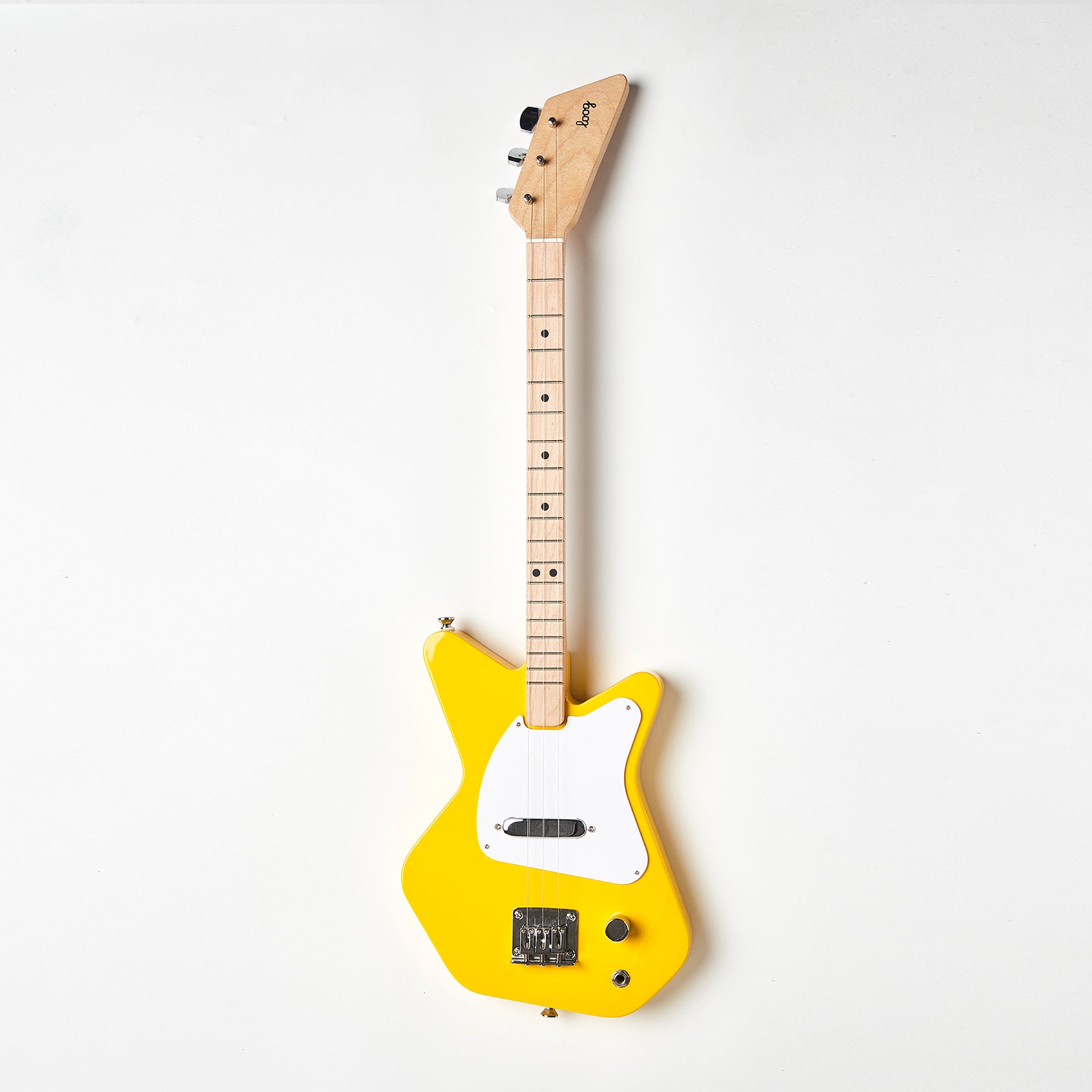 Yellow Loog Pro Electric guitar, a fun instrument for kids' music education.