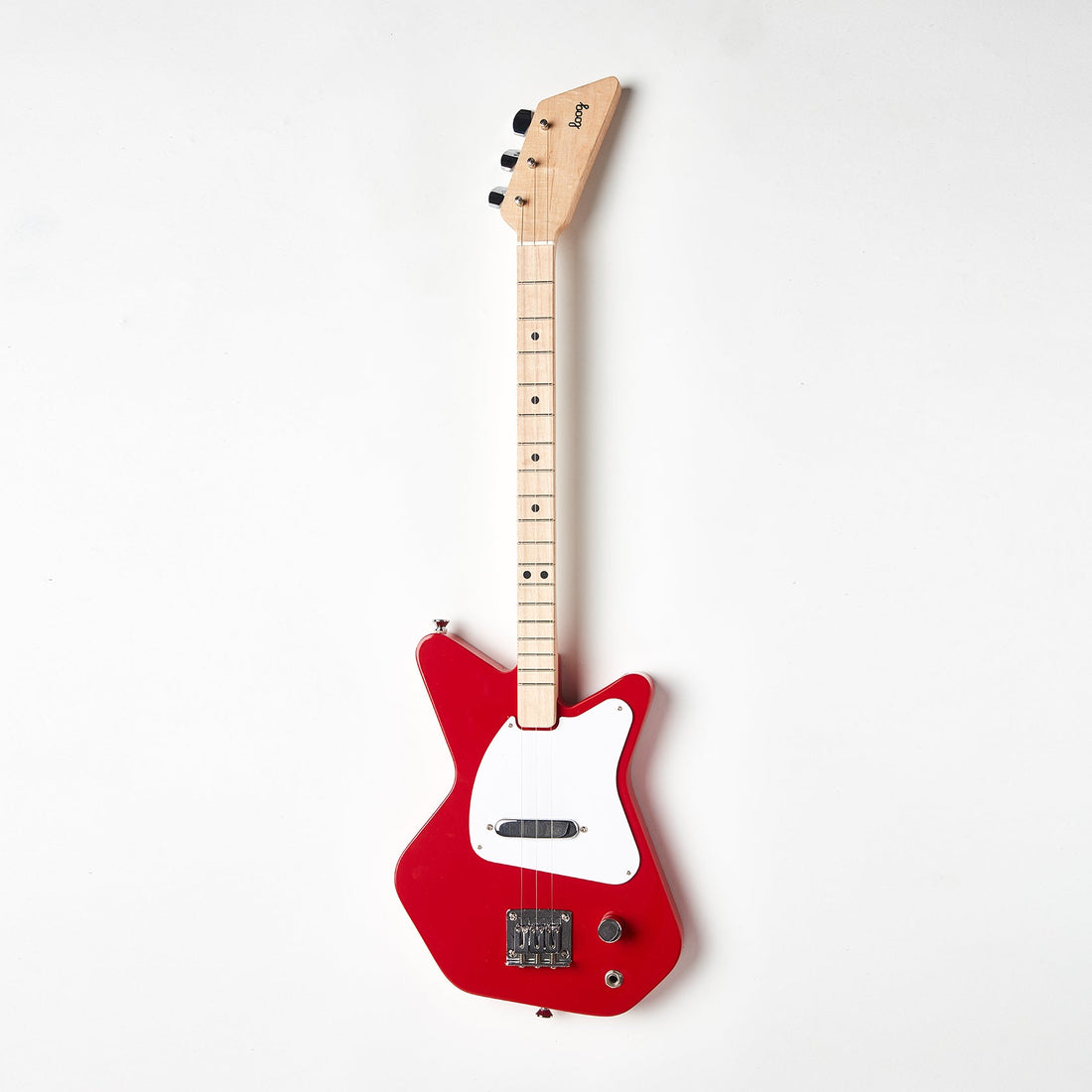 Loog Pro Electric 3-string guitar in red, designed for kids learning guitar.