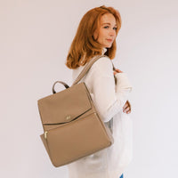 Aspen Classic Diaper Bag II in stone, back view.