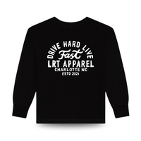 Apex black long sleeve tee with 'Drive Hard Live Fast' logo on back.