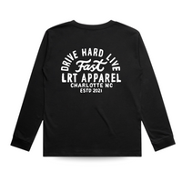 Toddler in Apex black long sleeve tee with Ocean Cubs design.