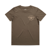 Brown Winged Mechanic Tee front view with logo