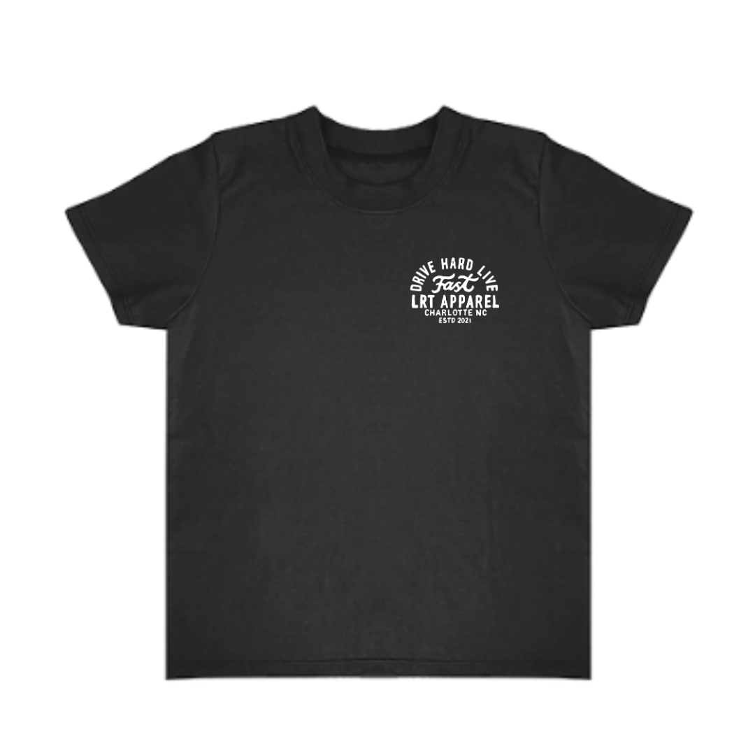 Close-up of the black APEX LIVE FAST TEE.