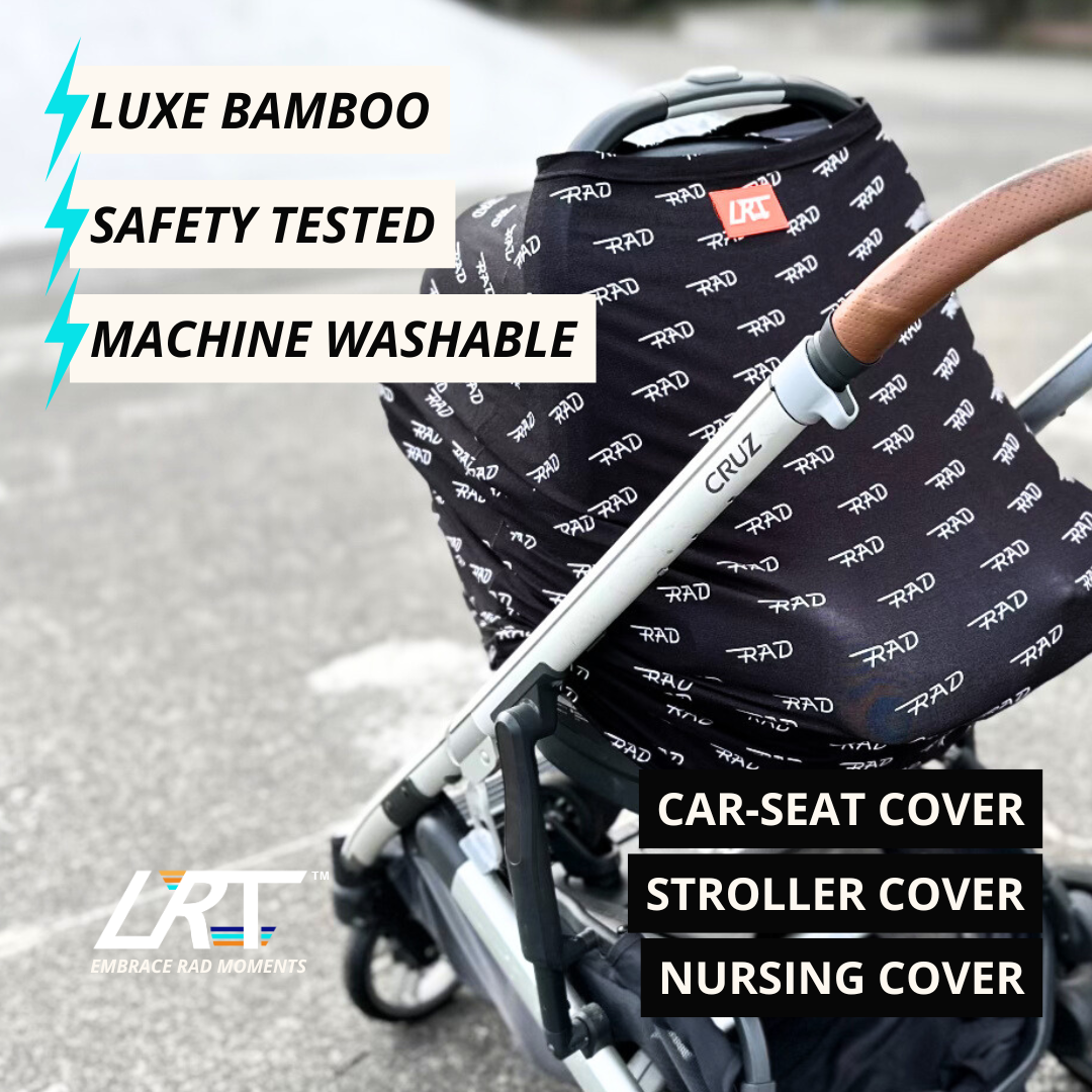 Black multi-use cover with white 'RAD' text and red logo patch.