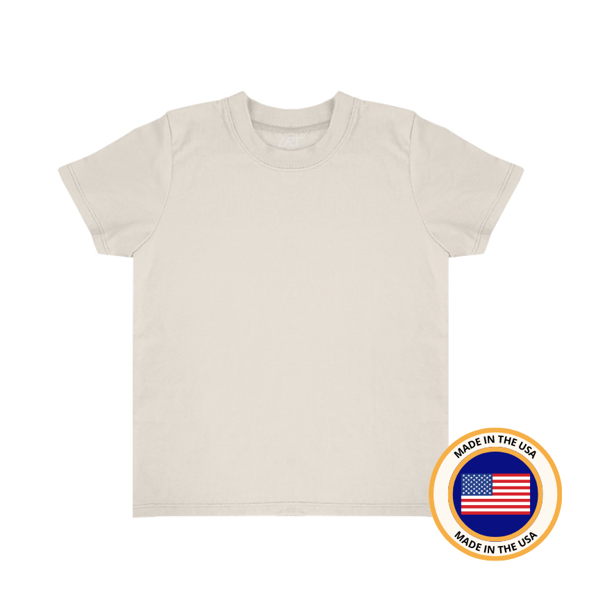 RAD Organics cream cotton tee shirt, short sleeves, made in USA