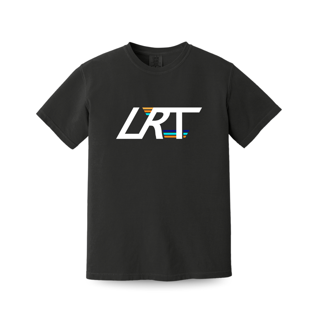 Black ADULT LRT WINGED LOGO TEE shirt on a white background.