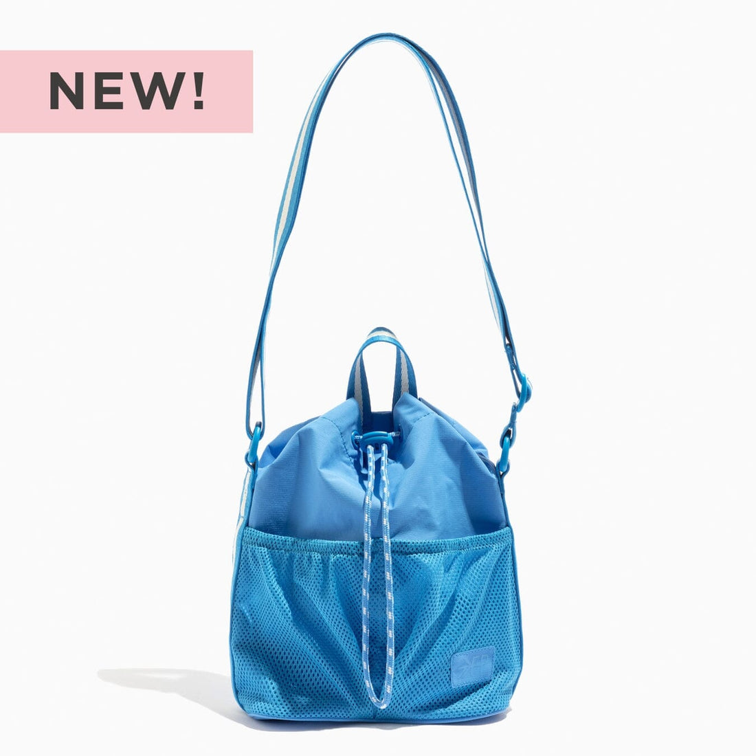Wave Motion Bucket Crossbody bag in blue with a 'NEW!' tag.