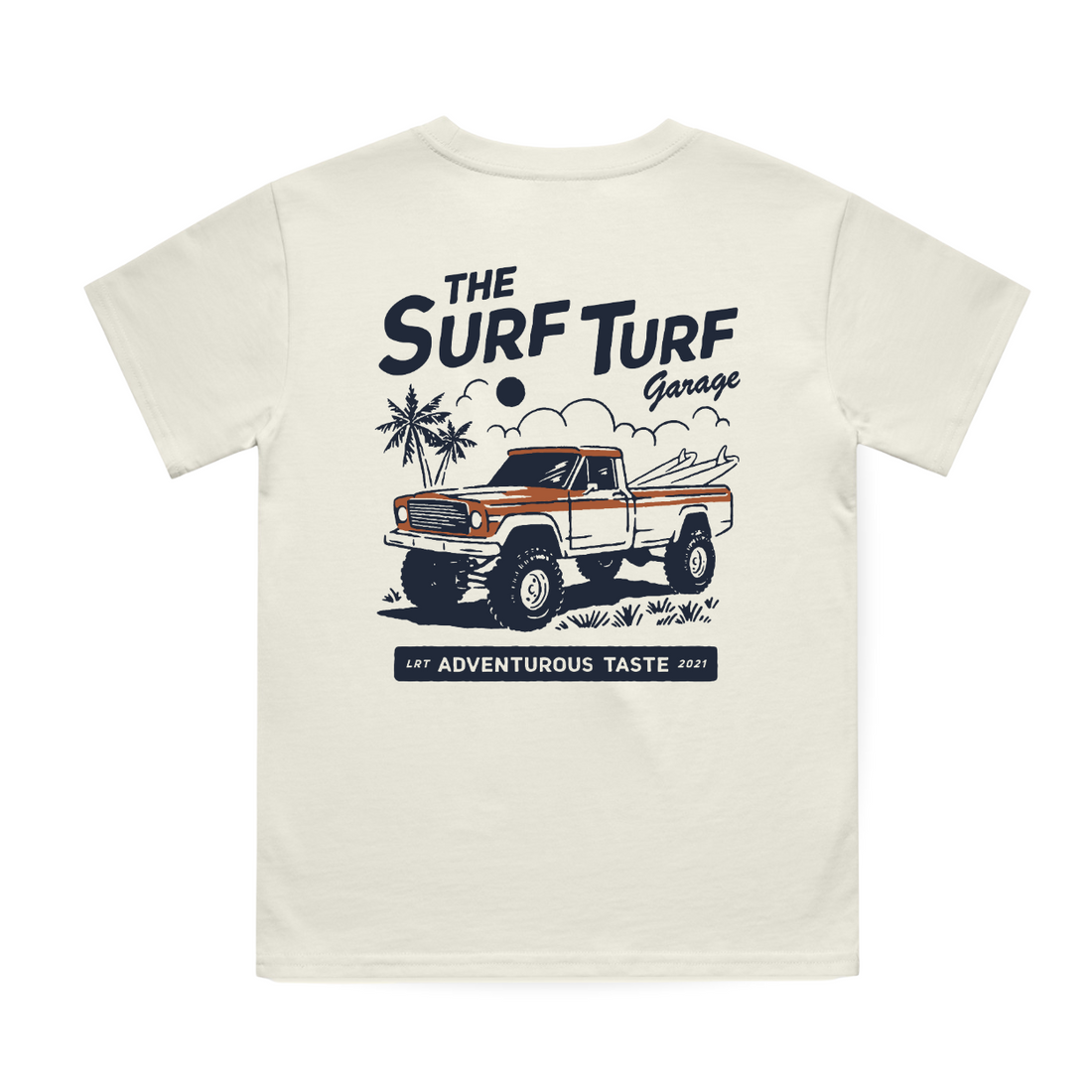 Rad Surf Turf Tee featuring vintage truck graphic on cream shirt