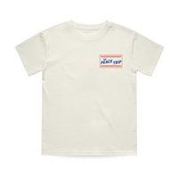 Vintage cream Peace Trip Tee, front view with small graphic on chest.