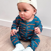 Ocean Cubs Wear Pipeline Dreams double zip footless sleeper, surfing print.
