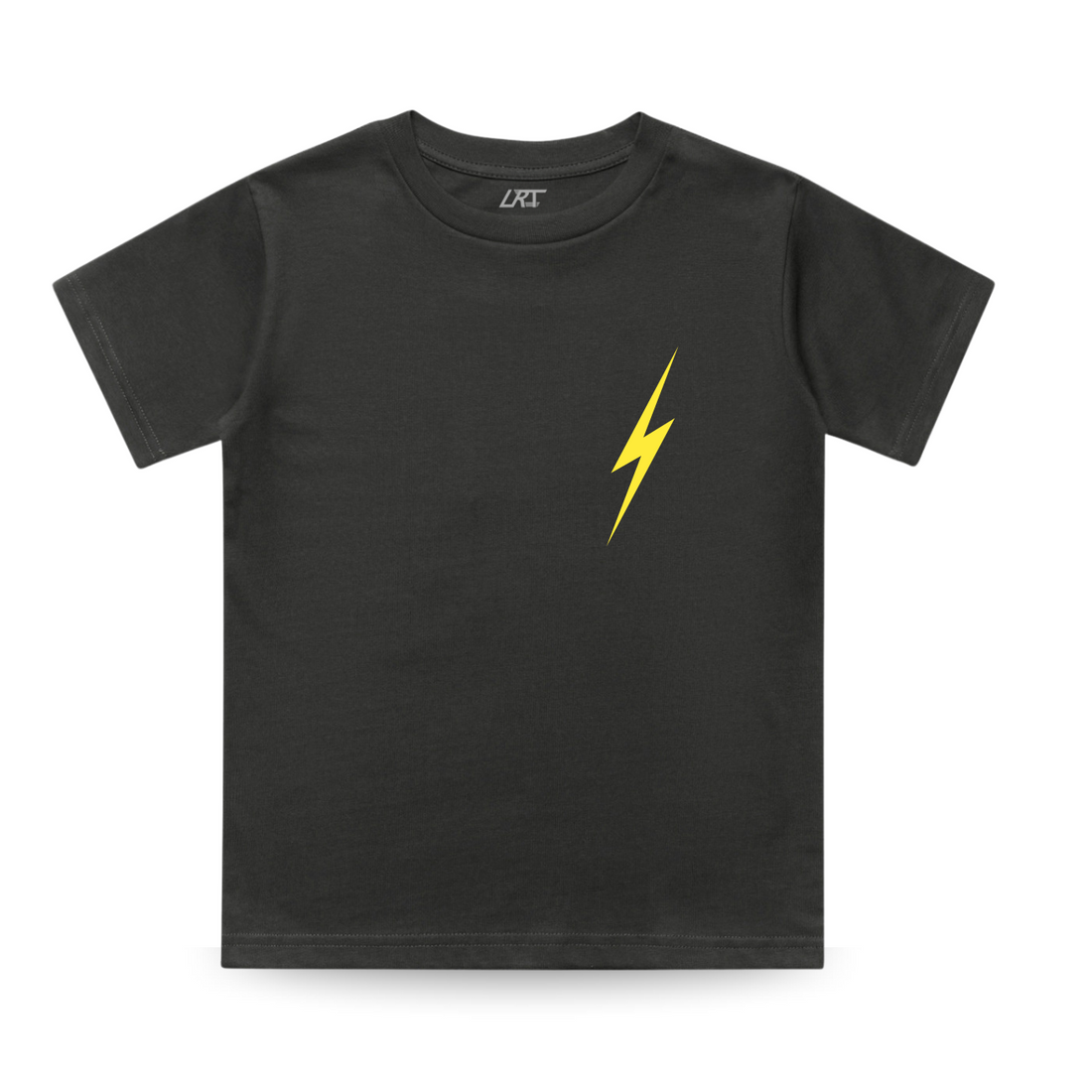 Gray Pocket Bolt Tee shirt with yellow lightning bolt on chest pocket.