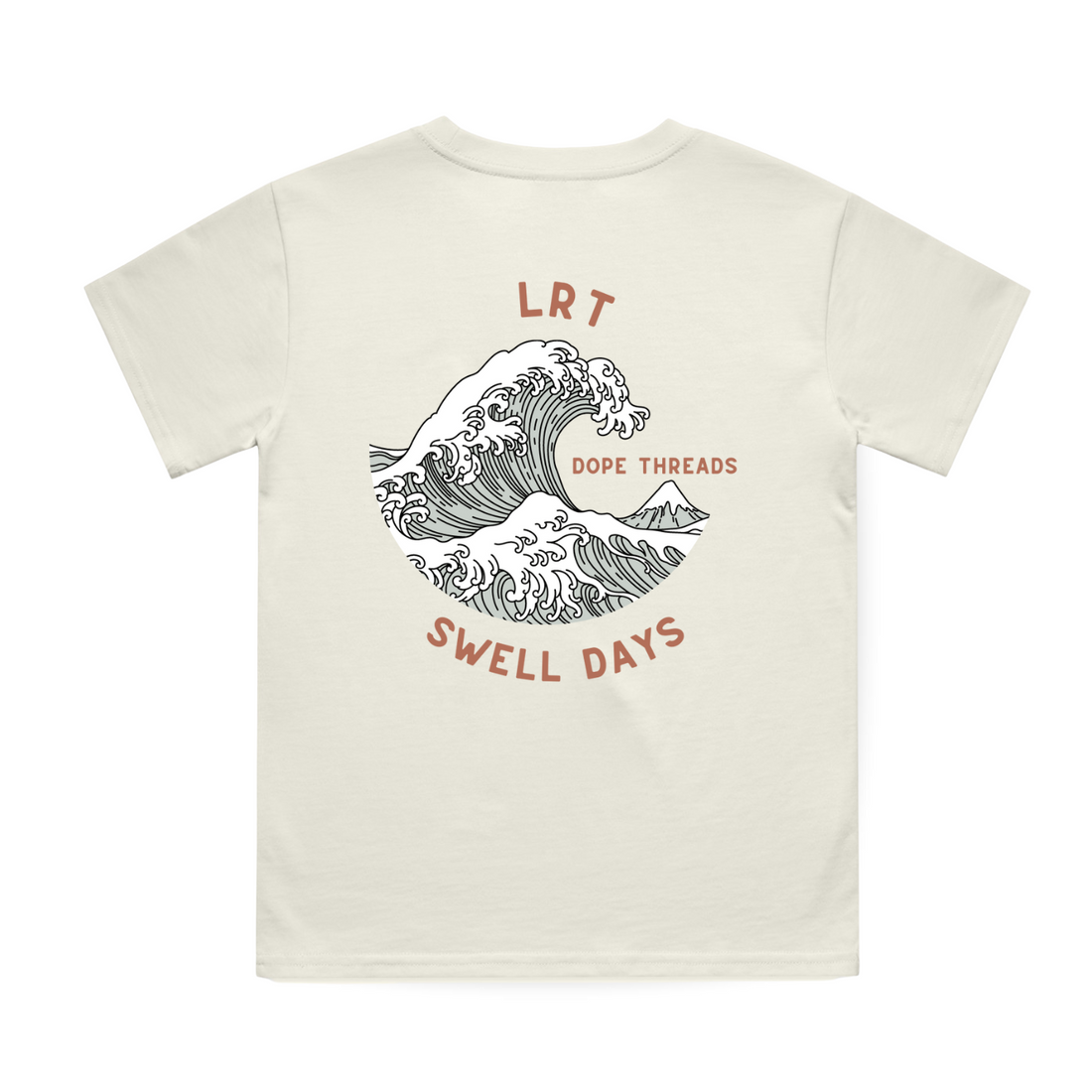 DOPE THREADS Swell Days Tee, cream color with wave graphic on the back.