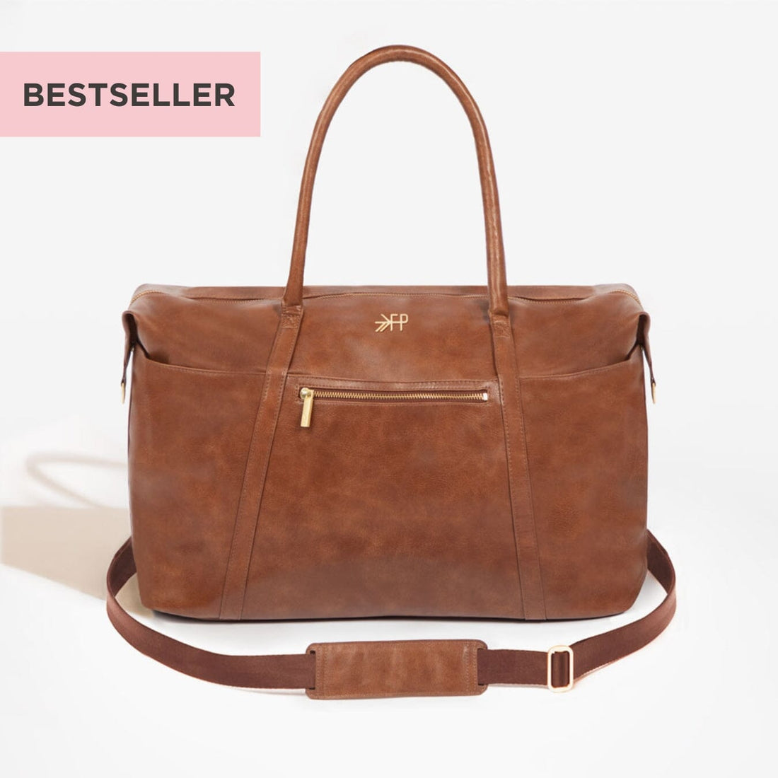 Amber Minimal Weekender bag with shoulder strap and 'Bestseller' badge.