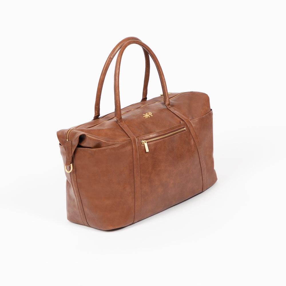 Close-up of the Amber Minimal Weekender bag, showing its texture.