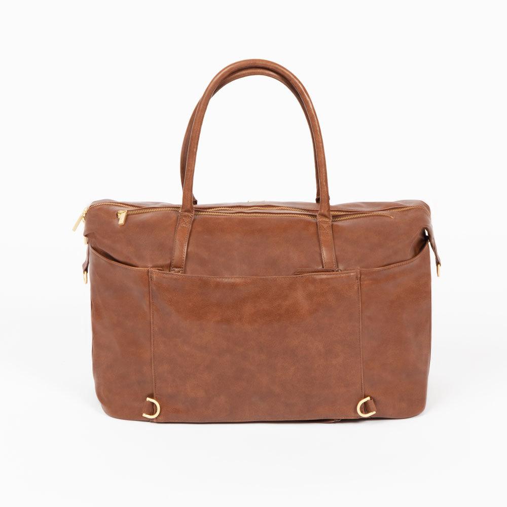 Back view of the Amber Minimal Weekender bag, showing pockets.
