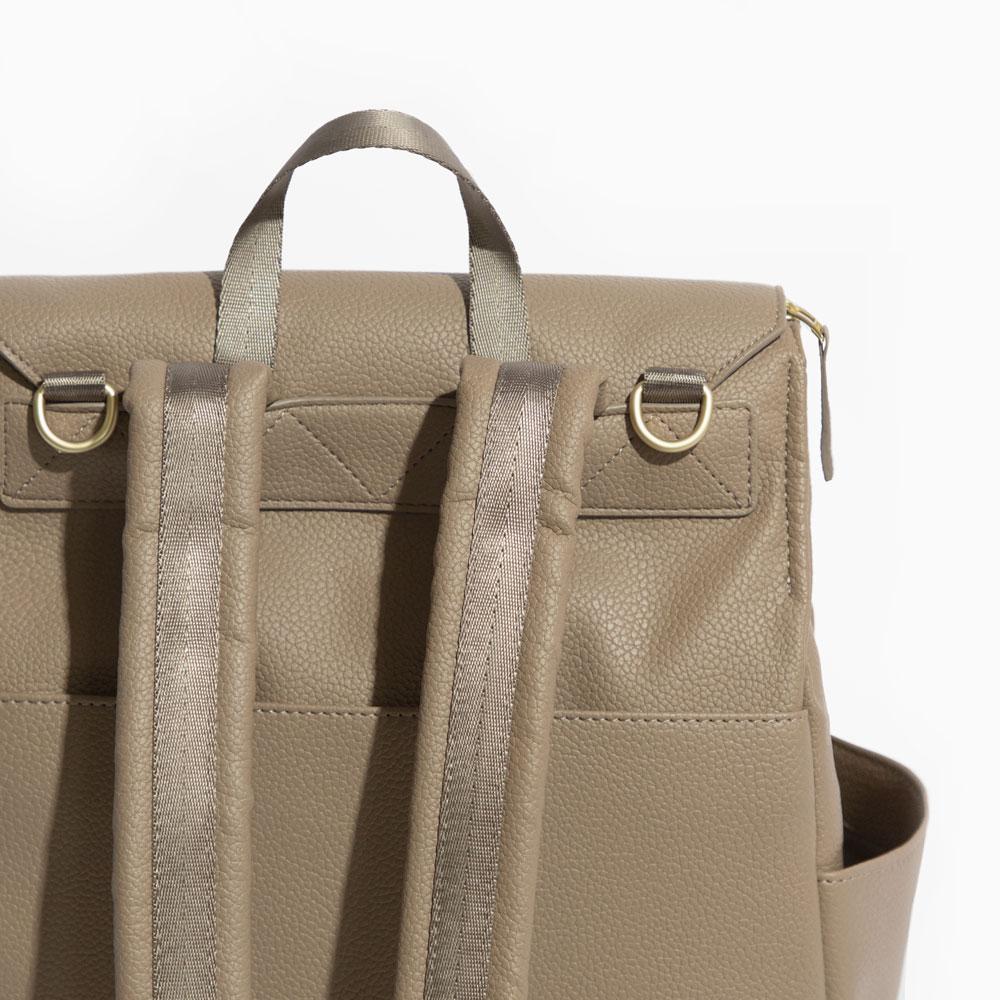 The Aspen Classic Diaper Bag II in stone with an open interior.
