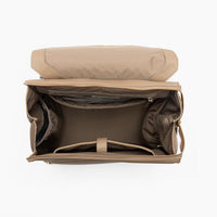 Aspen Classic Diaper Bag II in stone being worn as a backpack.