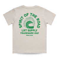 The Spirit Rider Tee in bone color, featuring a green vintage-inspired graphic on the back.