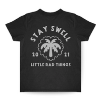 Back of black Stay Swell tee with palm tree graphic