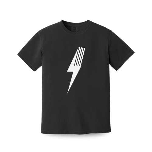 Black Adult Spark T-Shirt with white lightning bolt design, front view.