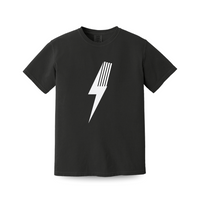 Black Adult Spark T-Shirt with white lightning bolt design, front view.