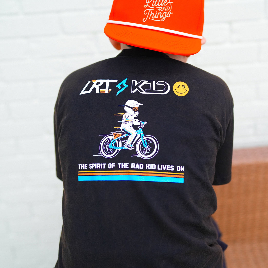 LRT x SUPER73 collab tee, back view of graphic, Super73 bike design.