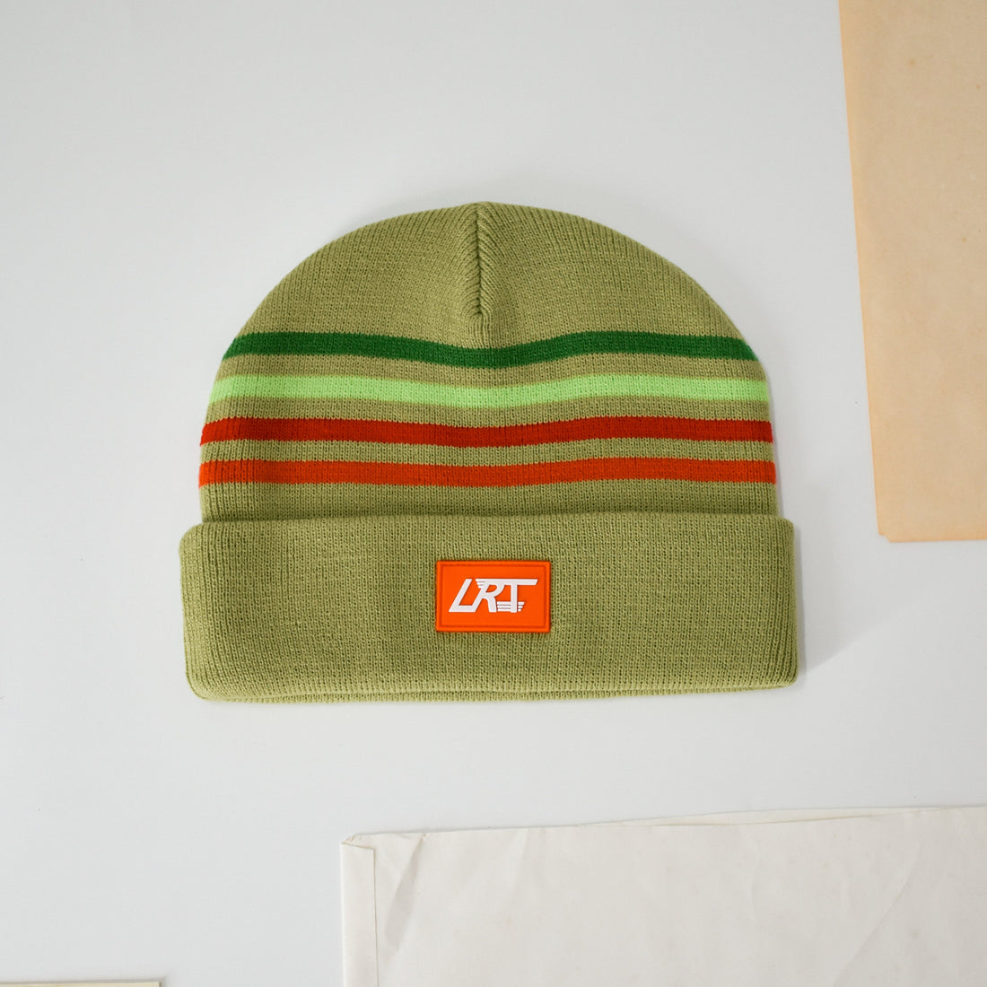 Ocean Cubs Mint striped beanie with LRT logo
