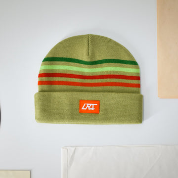 Mint Vintage Stripes Beanie with red LRT patch