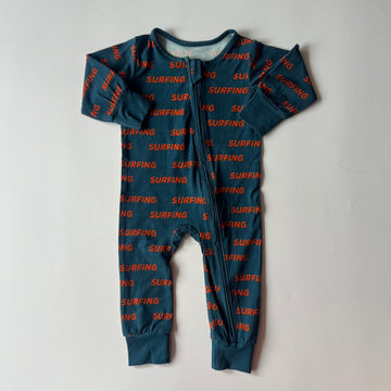 Ocean Cubs Wear Pipeline Dreams double zip footless sleeper, surfing print.