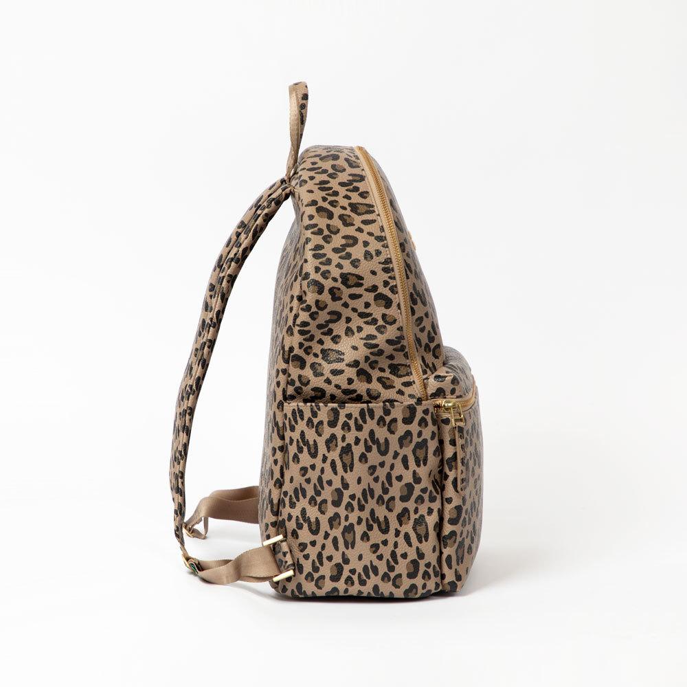 Side view of the Leopard Classic City Backpack II, showing straps and pockets.