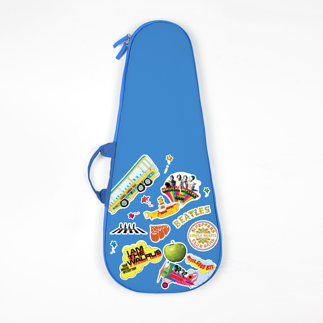 Beatles Loog Gig Bag featuring iconic Beatles album art and logos.