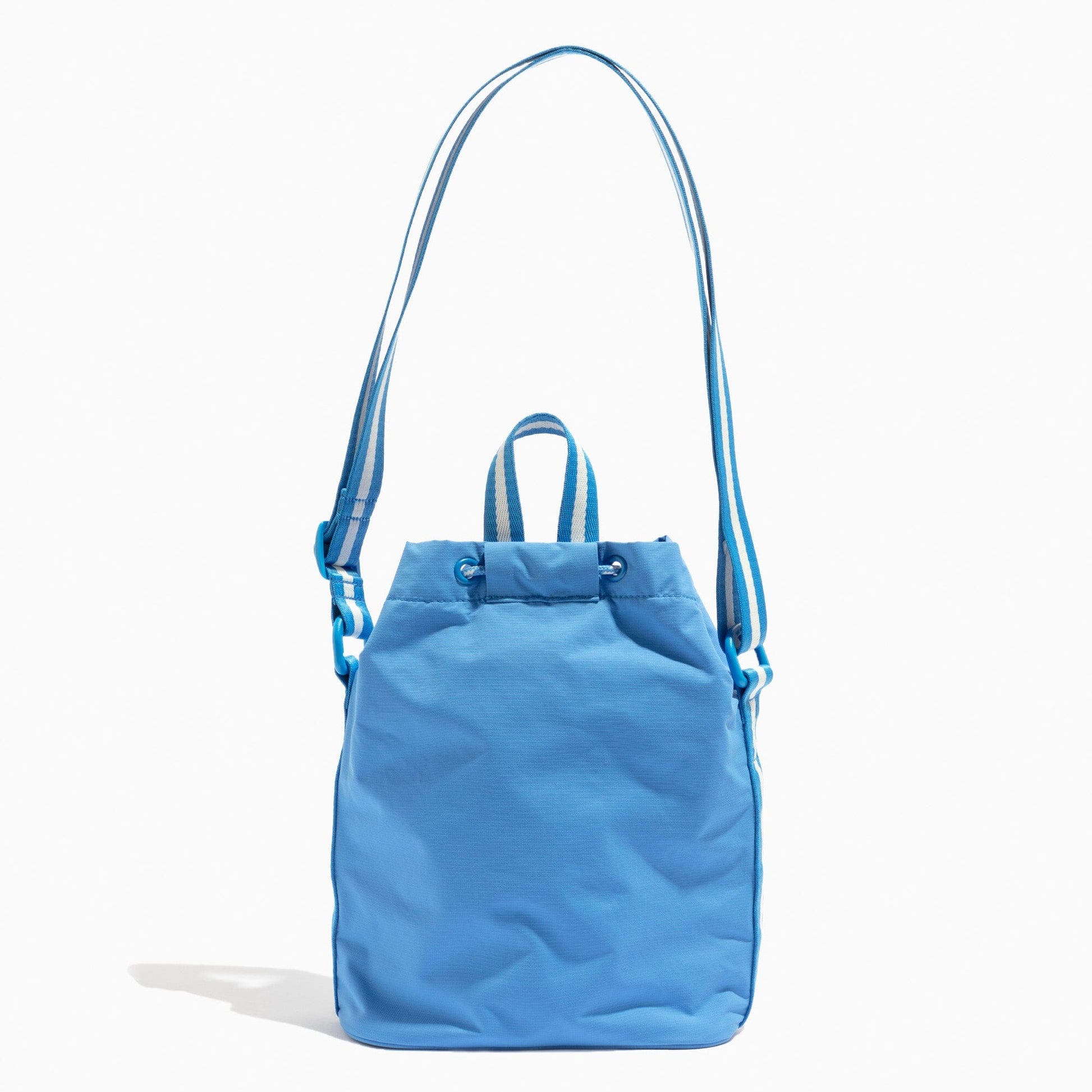 Back view of the Wave Motion Bucket Crossbody bag in blue.