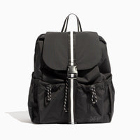 Jet Motion backpack, black, worn over shoulder, walking outdoors