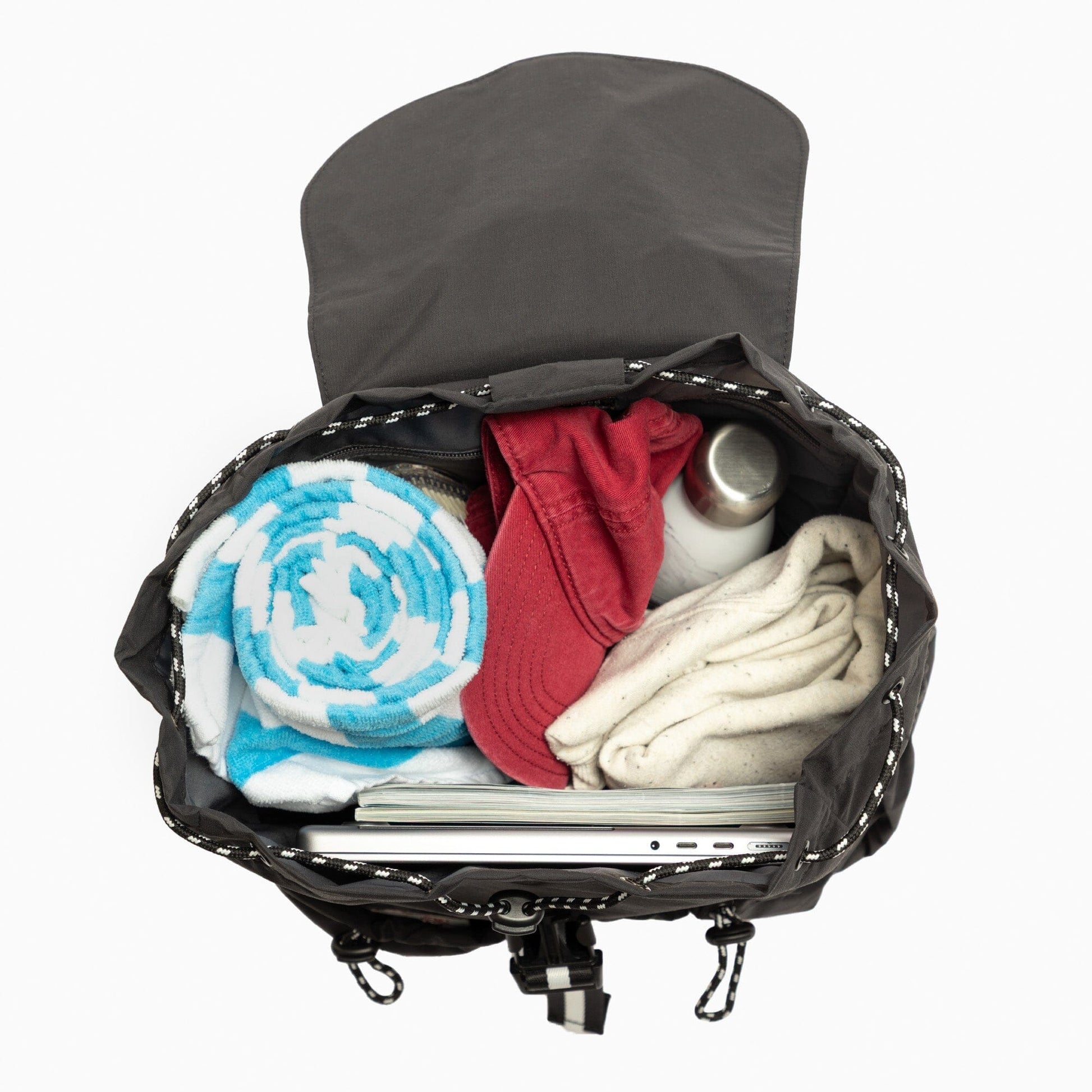 Open view of the Cherry Motion Backpack's interior.