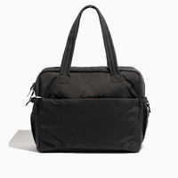 Front view of the Jet Motion Overnight Duffle in black on a white background.
