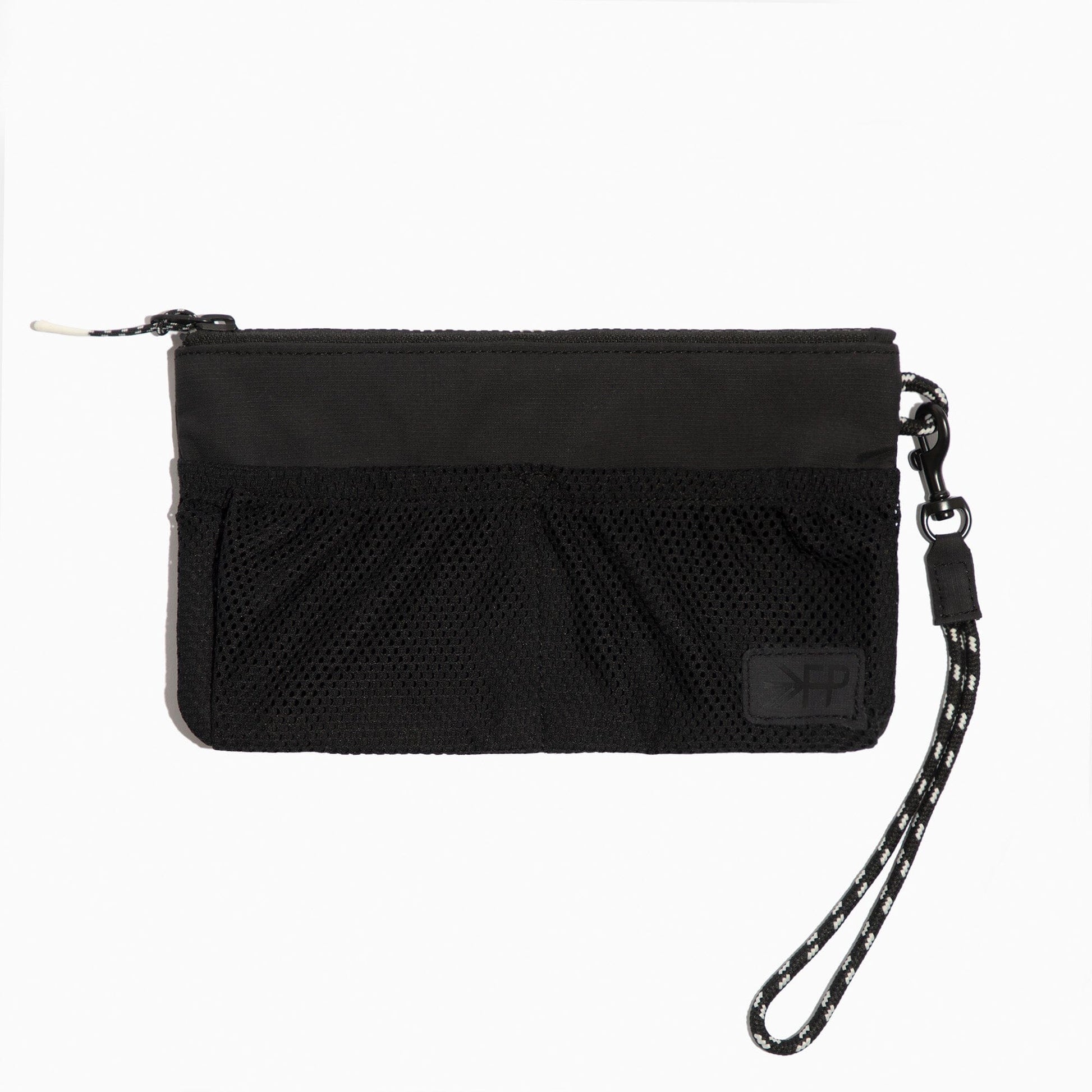 Jet Motion Wristlet Pouch in black nylon with wrist strap and mesh pockets.