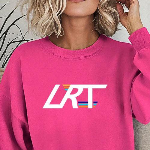 Close-up of a pink LRT Winged Logo Crew Sweatshirt.