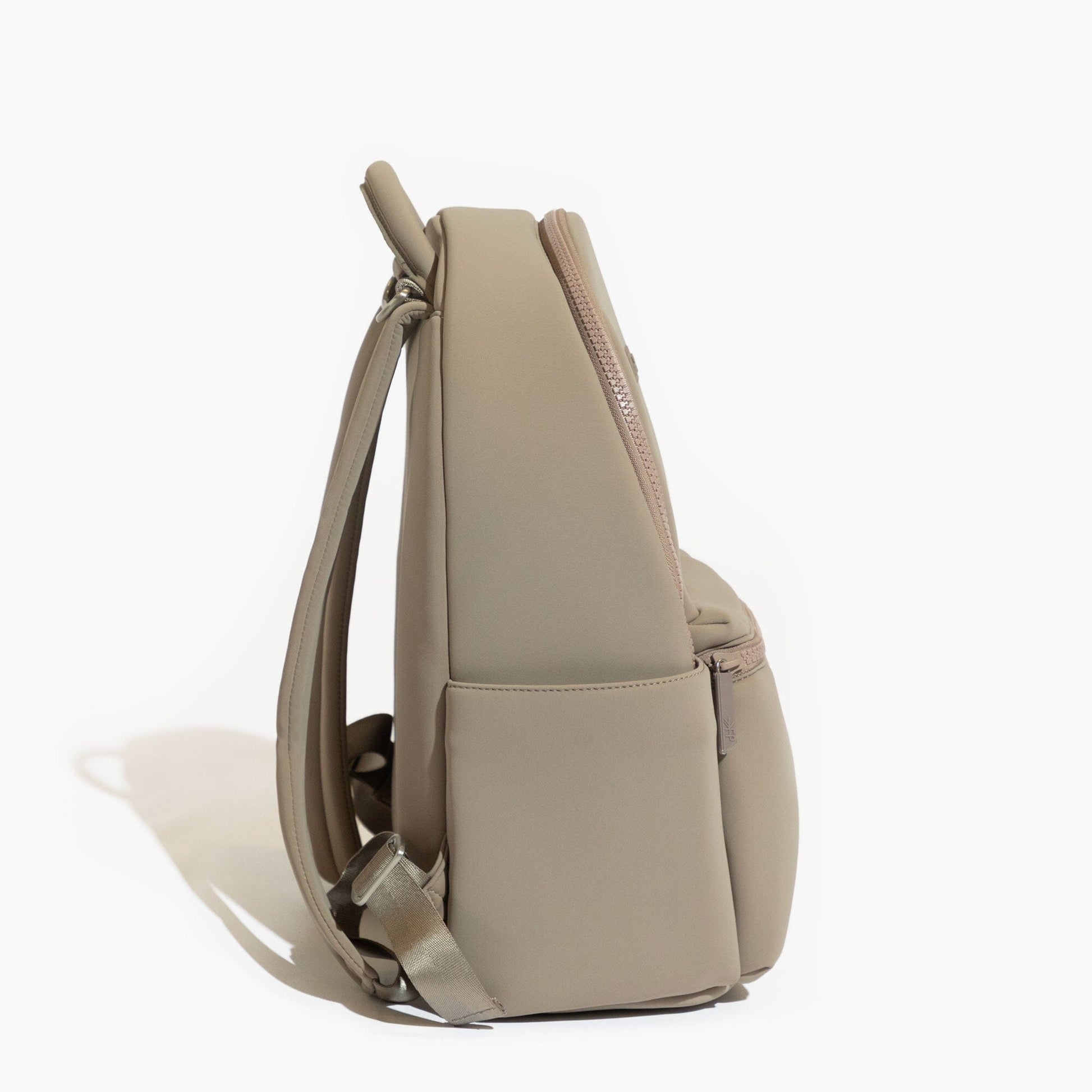 Aspen Seoul Neoprene City Backpack in Sand color, front view.