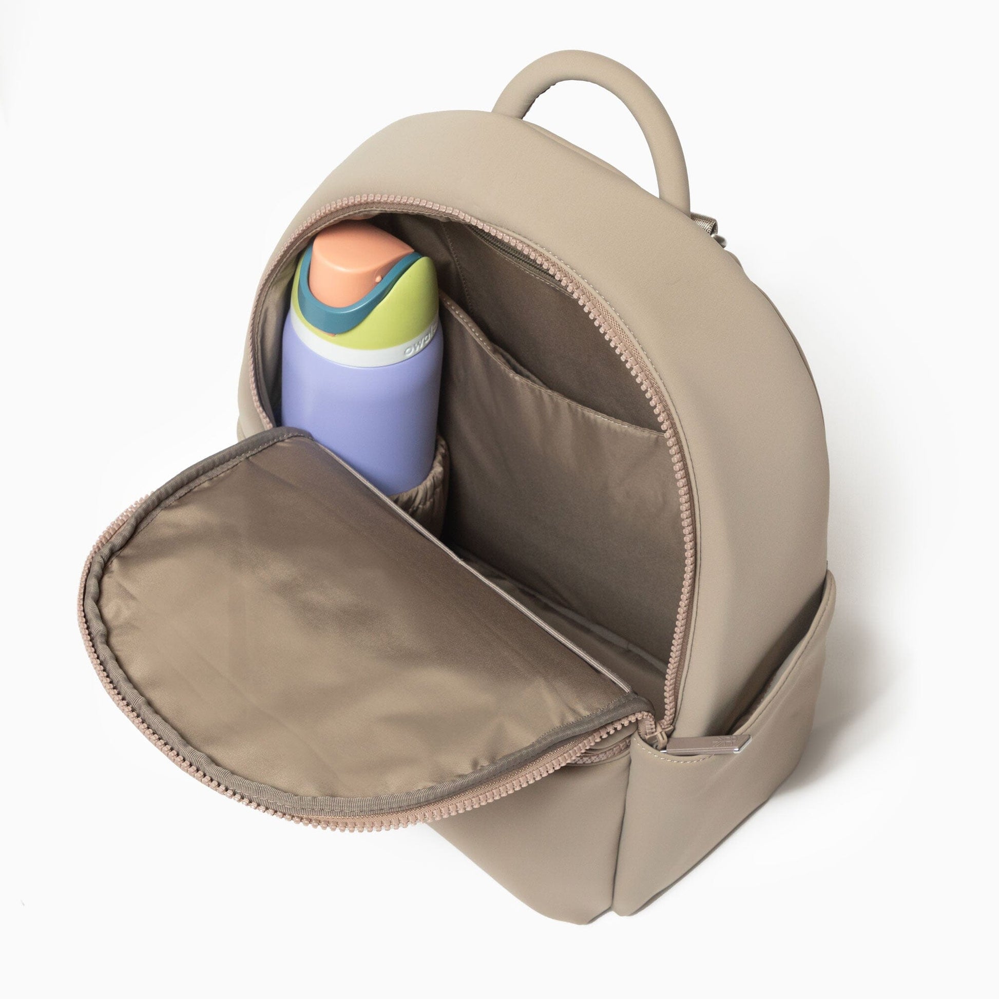 Aspen Seoul Neoprene City Backpack in Sand color, front view.