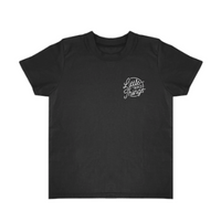 Black RAD CIRCLE LOGO TEE with small logo on the front.