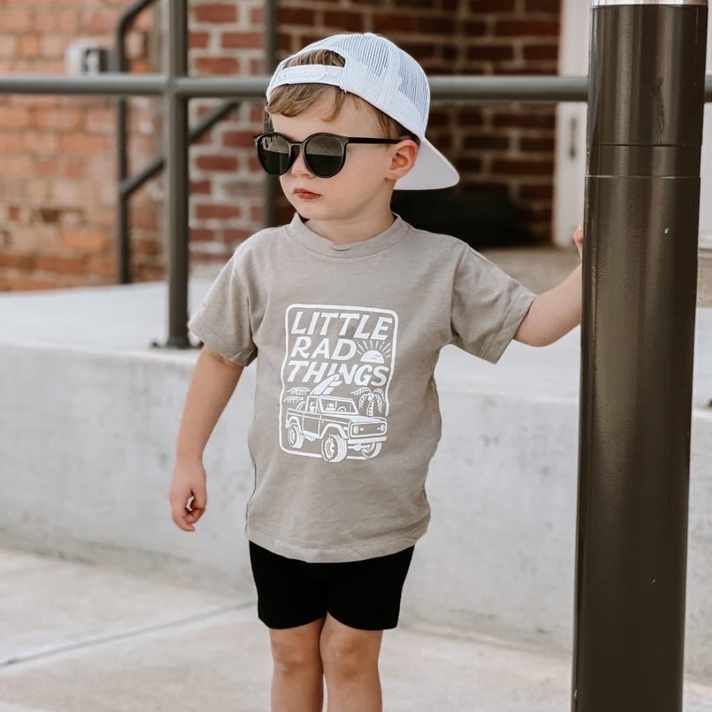 Toddler in THE BRONCO Ocean Cubs Wear TEE with sunglasses and cap