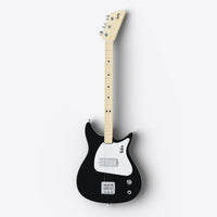 Close-up of the black Beatles Loog 3-string electric guitar.