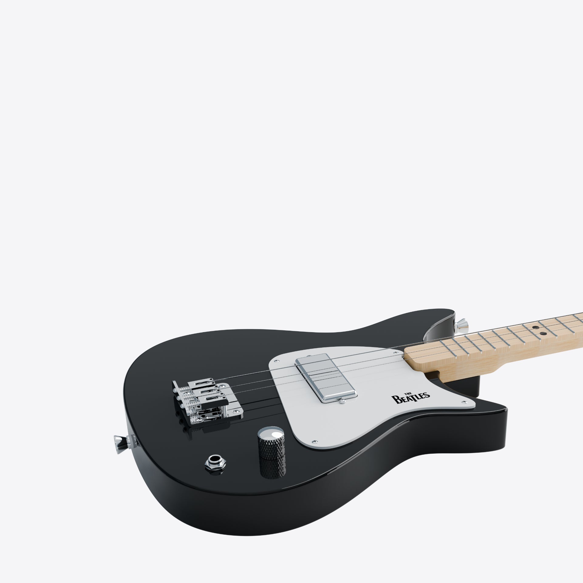 Angled view of the Beatles Loog guitar body and tuning pegs.